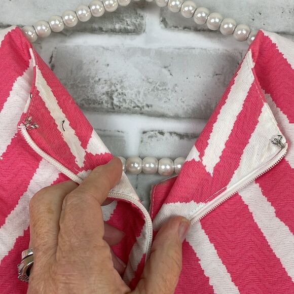 Taylor Dress Pink White Chevron Print Textured Cotton Lace Accent 100% Cotton - Picture 9 of 10